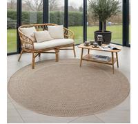 Carpettex Tapis Extérieur Rond 120 cm Beige, Tapis Balcon Terrasse Jardin, Uni avec Bordure robuste