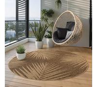 Carpettex Tapis Extérieur Rond 160 cm Beige, Résistant aux Intempéries Facile d'entretien, Tapis Aspect Jute pour Terrasse Jardin Salon Salle à Manger Entretien Facile et Durable pour Un Usage