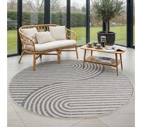 Carpettex Tapis Extérieur Rond 160 cm Gris, Résistant aux Intempéries et UV, Tapis pour Terrasse Jardin Salon, Intérieur Extérieur Style Boho Scandinave