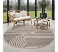 Carpettex Tapis Extérieur Rond 200 cm Beige, Résistant aux Intempéries et UV, Tapis pour Jardin Terrasse Salon Salle à Manger, Intérieur Extérieur Design Skandi Boho