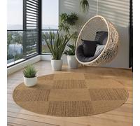 Carpettex Tapis Extérieur Rond 200 cm Beige, Résistant aux Intempéries Facile d'Entretien, Tapis Aspect Jute Naturel pour Jardin Terrasse Salon Salle à Manger entretien facile et durable pour un usage