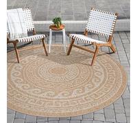 Carpettex Tapis Intérieur & Extérieur Résistant aux Intempéries 200 cm Rond Beige-2 - Tapis de Balcon, Aspect Sisal et Jute Conception d'époque - Tapis Cuisine, Lavable Jardin Camping Patio