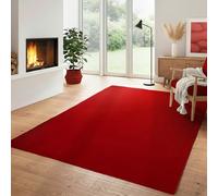 Carpettex Tapis Moelleux Moderne à Poil Court, uni, avec Une Face inférieure Lavable et Doux, Couleur: Rouge, Taille: 80 x 250 cm