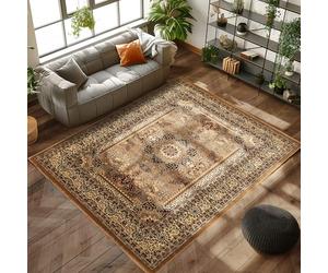 Carpettex Tapis oriental à poils courts - Aspect classique - Beige - 160 x 230 cm - Salon, chambre à coucher
