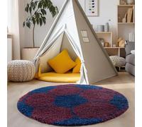 Carpettex Tapis pour Enfants à Poil Long en Forme de Ballon de Football, Moelleux et Super Doux pour la Chambre d'enfant., Couleur: Marine, Taille: 100 cm Rond