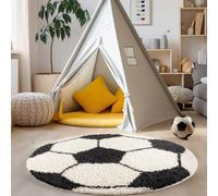 Carpettex Tapis pour Enfants à Poil Long en Forme de Ballon de Football, Moelleux et Super Doux pour la Chambre d'enfant., Couleur: Noir, Taille: 100 cm Rond