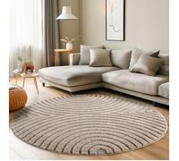 Carpettex Tapis Rond 120 cm Beige à Poils Longs Design Scandi Boho Effet Relief Shaggy Doux Moelleux Robuste Facile à Nettoyer Moderne pour Table d'Appoint