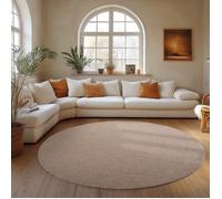 Carpettex Tapis Rond 120 cm Beige Uni Bou oucles Style Scandinave Moderne Doux Résistant Facile à Nettoyer pour Salon Salle à Manger Chambre