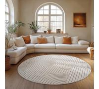Carpettex Tapis Rond 120 cm Crème Design Bohème Bou oucles Style Scandinave Moderne Doux Résistant Facile à Nettoyer pour Salon Salle à Manger Chambre