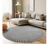 Carpettex Tapis Rond 120 cm Gris à Poils Longs Design Scandi Boho Effet Relief DModerne pour Table d'Appoint