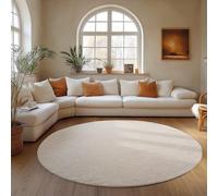 Carpettex Tapis Rond 160 cm Crème Uni Bou oucles Style Scandinave Moderne Doux Résistant Facile à Nettoyer Grand Tapis pour Salon Salle à Manger Chambre