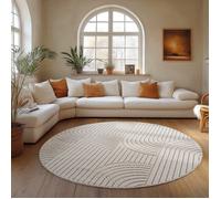 Carpettex Tapis Rond 200 cm Crème Design Bohème Scandinave Doux Résistant Facile à Nettoyer Grand Tapis Salon Chambre.