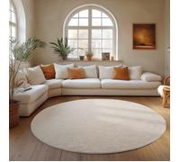 Carpettex Tapis Rond 200 cm Crème Uni Scandinave Doux Résistant Facile à Nettoyer Grand Tapis Salon Chambre.