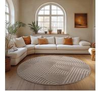 Carpettex Tapis Rond 80 cm Beige Design Bohème Scandinave Doux Résistant Facile à Nettoyer Salon Table d'Appoint Chambre.