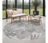 Carpettex Tapis Rond 80 cm Gris Extérieur Feuilles de Palmier