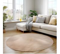 Carpettex Tapis Rond Beige 200 cm Lavable Tapis à Poils Courts, Rond, Doucement Antidérapant pour Chambre, Salon