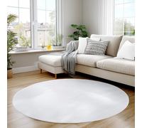 Carpettex Tapis Rond Blanc 160 cm Lavable Tapis à Poils Courts, Rond, Doucement Antidérapant et Design Moderne Monochrome pour Chambre, Salon, Cuisine et Chambre d'enfant