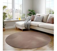 Carpettex Tapis Rond Brun 160 cm Lavable Tapis à Poils Courts, Rond, Doucement Antidérapant et Design Moderne Monochrome pour Chambre, Salon, Cuisine et Chambre d'enfant