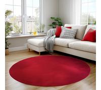 Carpettex Tapis Rond Rouge 80 cm Lavable Tapis à Poils Courts, Rond, Doucement Antidérapant et Design Moderne Monochrome pour Chambre, Salon, Cuisine et Chambre d'enfant