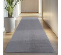 Carpettex Tapis Runner Argent 80x250 cm Lavable Tapis à Poils Courts Antidérapant et Doux pour Chambre Cuisine et Couloir