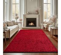 Carpettex, Tapis Runner en Coton Chenille Rouge 80x250 cm Lavable, Style Boho, Vintage Kelim, Poils Courts, Antidérapant et Doux, Mélange Monochrome, pour Cuisine, Chambre & Couloir