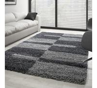 Carpettex Tapis Salon 160x230 cm Moderne Tapis Chambre Gris - Tapis Shaggy à Poils Longs Salle de Séjour Concevoir à Carreaux Doux et Moelleux - Tapis Cuisine Moquette Salon