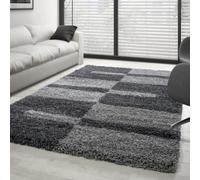 Carpettex Tapis Salon 200x300 Moderne Tapis Chambre Gris 200 x 290 cm - Tapis Shaggy à Poils Longs Salle de Séjour Concevoir à Carreaux Doux et Moelleux - Tapis Cuisine Moquette Salon