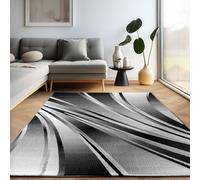 Carpettex Tapis Salon, Chambre Noir-1 200x300 (200 x 290 cm) - Tapis à Poils Courts, a Poil Ras, Conception de Vagues abstraites Doux et Moelleux - Tapis Cuisine Moquette Salle de Sejour