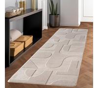 Carpettex Tapis scandinave, design bohème, couleur unie crème, 80 x 250 cm, facile d'entretien et doux, lavable, avec effet 3D, pour salon et chambre à coucher