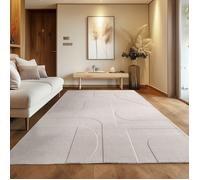 Carpettex Tapis scandinave, Design Boho, Crème unie 240x340 cm, Tapis lavable Effet 3D, Grand tapis pour salon & chambre à coucher