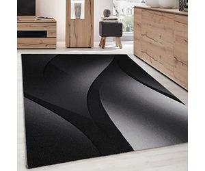 Carpettex Teppich Tapis de salon, à poils courts, 140 x 200 cm, noir, moderne, design ombré, moelleux, extra doux, lavable, pour cuisine, salle à manger, chambre d'enfant, salon