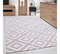 Carpettex Teppich Tapis de salon, à poils courts, 140 x 200 cm, rose, moderne, design géométrique, moelleux, extra doux, lavable, pour cuisine, salle à manger, chambre d'enfant, salon