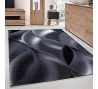 Carpettex Teppich Tapis de salon moderne, abstrait, design à vagues, 160 x 230 cm, noir, moelleux, doux, lavable, cuisine, salle à manger, chambre d'enfant, salon