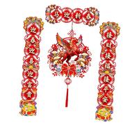 CarpNettore Ensemble de Décoration du Nouvel An Chinois 2026, Couplet Complet 3 Pièces et Ornement Suspendu en Feutre, Cheval Découpés, Motifs Découpés Élégants, pour Porte d‘Entrée et Salon, style A