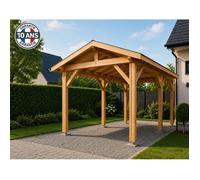 Carport 25 m² Bois Douglas Français 6 poteaux Double pente - Abri voiture extérieur en bois - Garantie 10 ans