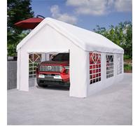 Carport Abri Voiture 3 x 6 m, Garage Voiture Exterieur avec Parois Latérales Amovibles et Porte Roulant, Fenêtres pour Bateau, Blanc