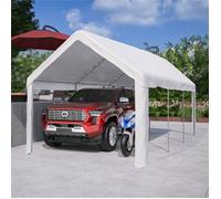 Carport Abri Voiture Exterieur 3x6 m Tente Garage avec Parois Latérales Amovibles, Porte Roulant, Fenêtres pour Bateau, SUV, Blanc