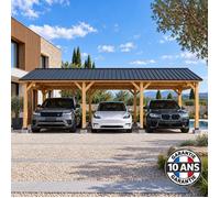 Carport bois 2 pentes en bois douglas 28 m² 8 poteaux. Abri voiture extérieur. Garantie 10 ans.