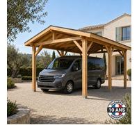 Carport bois Douglas 2 pentes 21 m² 6 poteaux. Abri extérieur.Garantie 10 ans