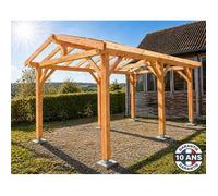 Carport bois Douglas 2 pentes 21 m² 6 Poteaux avec pieds de poteau fixes. Abri extérieur.Garantie 10 ans.