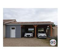Carport Bois Douglas Français 13 m² - 2 pentes adossé - 4 poteaux - Abri 2 voitures - Garantie 10 ans
