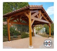 Carport Bois Douglas Français 22 m² - 2 pentes faitage décalé - 4 poteaux - Abri voiture extérieur - Garantie 10 ans