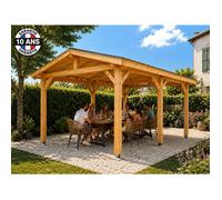 Carport Bois Douglas Français 23 m² - 2 pentes - 6 poteaux - Abri auto extérieur - Garantie 10 ans
