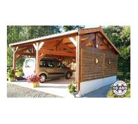 Carport Bois Douglas Français 23 m² - 2 pentes faitage décalé - 6 poteaux - Abri voiture extérieur - Garantie 10 ans