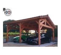 Carport Bois Douglas Français 25 m² - 2 pentes faitage décalé - 6 poteaux - Abri extérieur véhicules - Garantie 10 ans