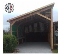 Carport Bois Douglas Français 28 m² - 1 pente - 8 poteaux - Abri 3 voitures - Garantie 10 ans