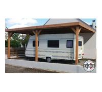 Carport Bois Douglas Français 31 m² - Toit plat adossé - 3 poteaux - Abri camping car extérieur - Garantie 10 ans