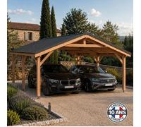 Carport Bois Douglas Français 33 m² - 2 pentes - 6 poteaux - Abri automobile extérieur - Garantie 10 ans