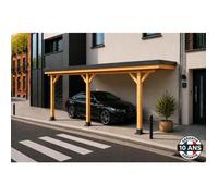Carport Bois Douglas Français 33 m² - Toit plat adossé - 3 poteaux - Abri camping car extérieur - Garantie 10 ans