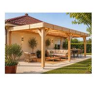 Carport Bois Douglas Français 37 m² - Toit plat adossé- 3 poteaux - Abri camping car extérieur - Garantie 10 ans